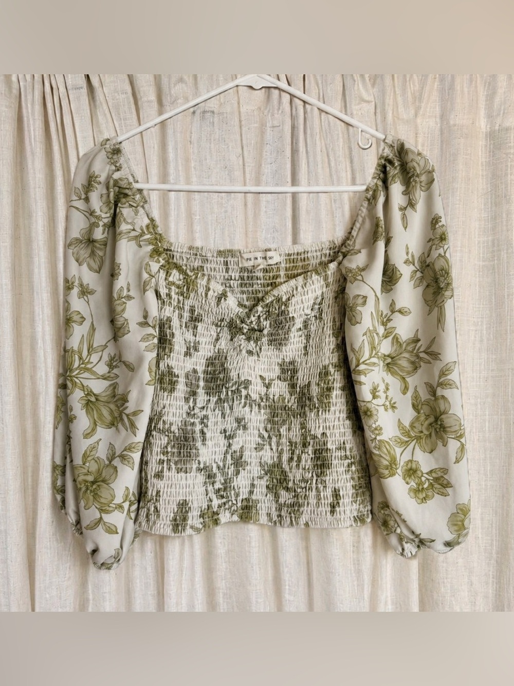 Smocked Olive Floral Square-Neck Blouse